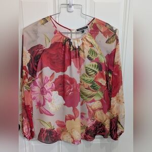 Melanie Lyne Graphic Pink and Red Long Sleeve Blouse